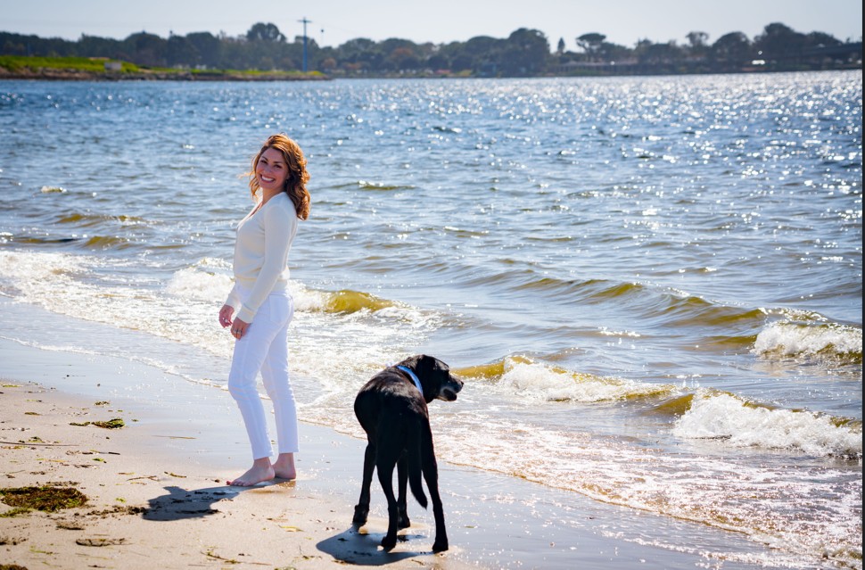Meredith with her son Jax at the beach
